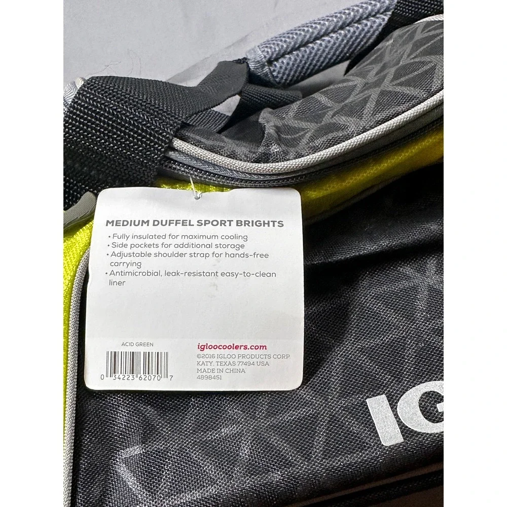 Igloo Medium Duffel Sport Brights Cooler Bag Acid Green‎ Black 00162067 NWT